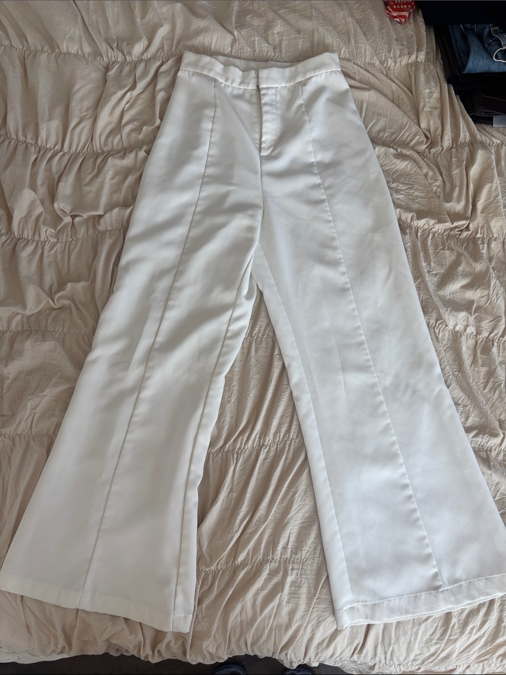 White Wide-Leg Trousers - Classic High-Rise Pant